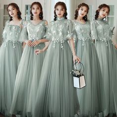 Affordable Sage Green Bridesmaid Dresses 2020 A-Line / Princess Appliques Lace Backless Floor-Length / Long Sweat Gris, Sage Green Bridesmaid Dress, Kebaya Dress, Beautiful Evening Dresses, Green Bridesmaid, Princess Ball Gowns, Green Bridesmaid Dresses, Dresses 2020, Elegant Wedding Dress