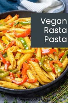 vegan pasta with peppers in a skillet