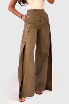 Our Wide Trousers with Double Layer Detail offer an elevated look, with adjustable waist, wide legs, side pockets, and double layer detail.Fabric: Cotton, Polyester Luxury Tailored Pants With Standard Cut Leg, Luxury Workwear Bottoms With Side Slits, Designer Flared Hem Pants For Workwear, Luxury Modern Pants With Straight Hem, Luxury Fitted Pants With Straight Hem, Luxury Tailored Pants With Pressed Crease, Luxury High Waist Wide Leg Pants With Pressed Crease, Luxury Wide Leg Pants With Side Slits, Luxury Slim Fit Bottoms For Formal Occasions