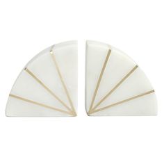 2-Piece White & Gold Marbled Semicircle Bookends Set, 4" Gold Bookends, Grace Mitchell, Art Deco Accessories, Lamb Decorations, Marble And Gold, Flat Shapes, Plywood Furniture, Small Photos, Louis Xvi