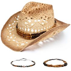 PRICES MAY VARY. Breathable and Comfortable: Explore our natural straw cowboy hat, a classic design crafted for all-day comfort and style. Made from 100% breathable straw material, it keeps your head cool even on the hottest days, while the soft, built-in sweatband ensures a dry and comfortable fit. With a wide 3.35 inch brim, it shields your face from harmful UV rays, all the while maintaining a fashionable flair that lets your personality shine in any setting One Size for Most Heads: This hat Luxury Country Style Cowboy Hat For Vacation, Cowboy Hat Bands Beach, Cheap Country Style Hat Bands For Summer, Cheap Country Style Hat Bands For Vacation, Cheap Country Style Cowboy Hat For Outdoor, Luxury Artisan Cowboy Hat For Festivals, Cowboy Hat Accessories, Straw Cowboy Hats For Women, Summer Cowboy Hat