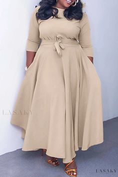 Lasaky - Frenulum O Neck Long Dress in Casual Print Design Long Dress Outfit, Casual Long Dress, Plus Size Long Dresses, Chic Winter Style, Stylish Maxi Dress, Long Dress Plus Size, Sukienki Plus Size, Printed Casual Dresses, Vestido Plus Size