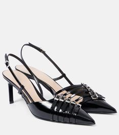 Leather slingback pumps in black - Gucci | Mytheresa Pop Shoes, Minimal Shoes, Gucci Pumps, Patent Leather Ballet Flats, Gucci Heels, Black Patent Leather Pumps, Mid Heels Pumps, Designer Pumps, Pink Pumps