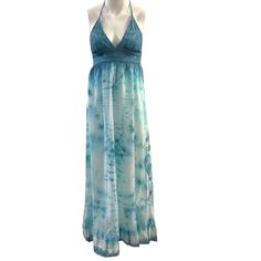 Blue Tie Dye Maxi Dress With Low Back New With Tags Condition Measurements Included V-Neck Smocked Back Ties At Back Interesting Detailed Hemline Please See All Photos For Additional Visual Detail Tags: Beach, Boho, Water Color, Tie Dye, Casual, Embroidery Blue Fitted Bohemian Beach Dress, Fitted Bohemian Blue Beach Dress, Blue Fitted Sundress Beach Dress, Blue Lined Sundress For The Beach, Lined Blue Sundress For The Beach, Blue Fitted Sundress For The Beach, Fitted Blue Sundress For The Beach, Light Blue Fitted Maxi Dress For Beach, Fitted Light Blue Maxi Dress For Beach