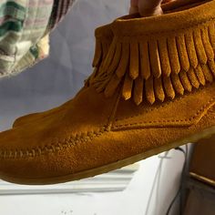 These Are Brand New But Have No Tags But Never Worn. Perfect Condition No Flaws .. I’m Not Sure What The Exact Size Of These Are But I Wear 6-7 Casual Suede Fringe Boots, Casual Suede Moccasins With Fringe, Casual Fringe Boots With Round Toe, Minnetonka Boots, Moccasins, Size 6, Women Shoes, Brand New, Tags