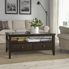 a living room scene with focus on the coffee table