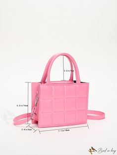 BirdinBag - Trendy Womens Mini Quilted Square Bag - Double Handle Purse Trendy Square Box Bag For Errands, Trendy Rectangular Bag For Errands, Trendy Rectangular Bags For Errands, Pink Square Shoulder Bag For Errands, Square Shopping Bag With Adjustable Handle, Trendy Square Bag With Adjustable Handle, Trendy Square Bags With Adjustable Handle, Pink Rectangular Shoulder Bag With Adjustable Handle, Pink Square Box Bag