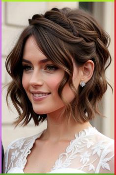 Discover trendy and easy cute short hairstyles for prom. Get step-by-step tutorials and style tips for your perfect prom look. Wedding Hair Short Updo, Short Hair Styles Formal Prom, Dress Hairstyles For Medium Hair, Bridal Hair Down Short, Prom Hairstyles For Short Hair Updo, Waterfall Braid Short Hair, Formal Hair Ideas For Short Hair, Bride Hairstyles For Short Hair, Medium Length Formal Hairstyles