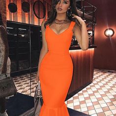 Fishtail Over Knee Bandage Dress PP19352 12 in wolddress Orange V-neck Midi Dress For Party, Flirty Fitted Mermaid Hem Dress, Orange Backless Party Dress, Orange Party Dress With Spaghetti Straps, Orange Spaghetti Strap Dress For Party, Orange Spaghetti Strap Party Dress, Orange Backless Evening Dress, Orange V-neck Dress For Prom, Flirty Fitted Maxi Dress With Sweetheart Neckline