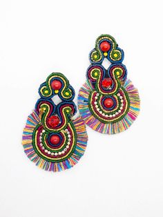 colorful earrings with thread and beaded detailing Jewel Earrings, Jeweled Earrings, Fringe Earrings, Fun Earrings, Tibet, Feel Like, Temple, Paradise, Milk