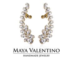 Bridal Ear Cuff, Ear Climber, Climbing Earrings, Swarovski Ear CUff, Swarovski Earring, Bridesmaid Jewelry, Bridesmaid Gift, Wedding Jewelry Amazing super fresh ear cuff design, available in many finish colors, and crystal colors created and designed by Maya Valentino with lovely sparkling crystals from Swarovski®    Ear cuff size: 56mm x 21mm. 💜Left or right option automatically comes in another side similar stud earring, in this model is 39ss Round crystal like the bottom of the cuff 💜Pair m Climbing Earrings, Champagne Earrings, Crystal Ear Cuff, Crawler Earrings, White Opal Earrings, Ear Cuff Earrings, Ear Crawler Earrings, Ear Climbers Earrings, Prom Earrings