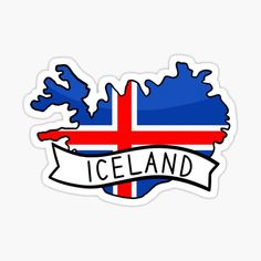 an iceland flag with the word iceland in black and white, on a white background