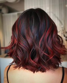 Partial Hair Color Ideas, Red And Black Hair Medium Length, Hair Color With Highlights, Red Highlights In Brown Hair, Color With Highlights, Black Cherry Hair Color, Black Cherry Hair, Cherry Hair Colors