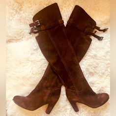 Sam Edelman Sutton Brown Suede Leather Over The Knee Boots Very Sexy And Very Good Quality! Never Been Worn. Leather Knee-high Boots With Suede Lining And Medium Width, Fitted Heeled Boots With Suede Lining And Almond Toe, Designer Leather Knee-high Boots For Fall, Fitted Suede-lined Heeled Boots With Almond Toe, Fitted Almond Toe Heeled Boots With Suede Lining, Leather Knee-high Boots With Buckle And High Heel, Fitted Leather-lined Heeled Boots With Closed Toe, Formal Boots With Leather Trim For Fall, Formal Fall Boots With Leather Trim