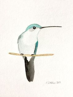 a watercolor painting of a bird sitting on a branch