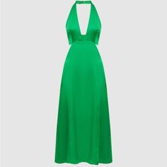 Brand New Never Worn With Tags Size 6 Green Evening Dress For Dinner, Green A-line Maxi Dress For Night Out, Green Summer Evening Dress For Dinner, Chic Green Silk Dress For Evening, Spring Green Evening Dress For Dinner, Green Spring Evening Dress For Dinner, Chic Green Evening Dress For Dinner, Green Silk V-neck Evening Dress, Green Silk Halter Neck Dress