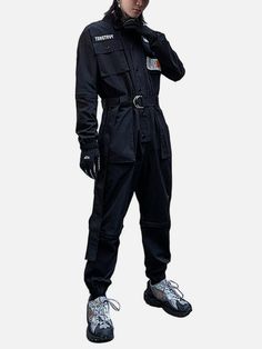 Function Removable Label Cargo Jumpsuit - Anagoc Top Streetwear Brands, Cargo Jumpsuit, Remove Labels, Clothing Details, Black Jumpsuit, Online Shopping Clothes, Street Style Outfit, Cargo Pants, Top Brands