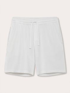 Front view of Men's White Holmes Terry Shorts. 100% cotton shorts made from terry towelling material. Short Blanc, Knee Length Shorts, Sweatshirt Fabric, Forever 21 Shorts, Leisure Wear, Black Shorts, Fashion Company, Swim Shorts, Mens Shorts