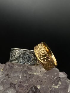 Engraved Handcrafted Wedding Rings, 925K Sterling Silver Ring, 22K Solid Gold Ring, Engraved Ring, Engraved Ring. We offer special handmade products suitable for women and man, They can be used as a nice gift for any event or occasion. we have a variety of designs and shapes. our clients can decide how they want their product to be, as we can put any text, number or name on the product. Our products are made by passion & 20 years of experience. Our products are guaranteed for Lifetime. Our products can be weared every day (24/7) Our products can be personalized depending on the client's requests Our products come with an Elegant & modern box which suits all occasions. We offer Free Worldwide Shipping service. ✦ Item Details ✦ * Finish: Hand Engraved  * Material:22k Gold , 925k Sterling Sil Luxury Hand Cast Rings For Anniversary, Luxury Engraved Thick Band Ring For Anniversary, Luxury Hand-forged Engraved Wedding Ring, Luxury Wide Band Engraved Ring, Luxury Ceremonial Engraved Ring With Decorative Band, Luxury Handmade Engraved Ring For Ceremonial Occasions, Luxury Engraved Ceremonial Ring, Luxury Handmade Engraved Ceremonial Ring, Luxury Hammered Engraved Ring For Anniversary