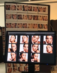 a computer screen with multiple images of different women on it's face and neck