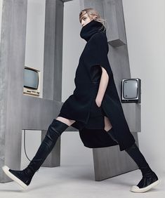 Rick Owens dress, $3,225, and boots (worn throughout), $2,040, rickowens.eu. Photograph by Craig McDean. Styled by Joe McKenna. Rick Owens Dress, Plus Size Boots, Craig Mcdean, The Big Easy, Dark Clothes, Black Clothes, Post Apocalypse, Big Easy