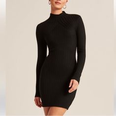 Jet Black Colored Abercrombie & Fitch Long-Sleeve Mockneck Mini Sweater Dress, Brand New With Tags, Never Been Worn But To Try On Jet Black Color, Mock Neck Sweater Dress, Abercrombie And Fitch Dresses, Mini Sweater, Bella Dahl, Marine Layer, Mini Sweater Dress, Black Turtleneck, Dress Brands