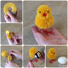 there is a yellow bird made out of yarn