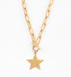 16” in length the hammered Star with our signature rectangle link chain. The star is a symbol of luck and guidance and a beautiful gift for yourself or someone who you love. Hammered Link Necklace For Gift, Gold Hammered Chain Necklace, Hammered Necklace, Who You Love, Link Chain, Love This, Gold Necklace, Chain, Stars