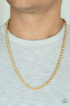 Paparazzi Accessories-Double Dribble - Gold Necklace - jewelrybybretta Gold Metal Rope Chain Necklace, Adjustable Gold Jewelry With Wheat Chain, Diamond Chains For Men, Mens Gold Chain Necklace, Gold Necklace For Men, Diamond Chain Necklace, Necklace Length Guide, Crown Necklace, Gold Rope Chains