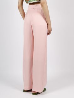 100% Virgin wool Luxury High-waisted Evening Pants, Luxury Full Length Bottoms For Evening, Luxury Full Length Evening Bottoms, Chic Bottoms For Summer Evenings, Chic Summer Evening Bottoms, Chic Evening Bottoms For Summer, Elegant Full-length Pink Bottoms, Luxury Wide-leg Party Bottoms, Formal Summer Bottoms