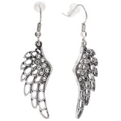 Set your jewelry collection apart from the rest with a new addition like Angel Wing Earrings. Featuring angel wing shapes with rhinestones, these charming earrings can be paired with a variety of outfit styles and color schemes. Wear them with bracelets and necklaces to really deck yourself out in the cutest fashions!       Details:          Length: 1 1/2"       Width: 7/16"  Metal Color: Silver         Card contains 2 earrings. Elegant Winged Metal Jewelry, Elegant Metal Wing-shaped Earrings, Elegant Wing-shaped Metal Earrings, Wing Shapes, Victorian Gothic Style, Silver Card, Angel Jewelry, Angel Wing Earrings, Outfit Styles