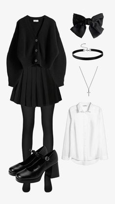 Black And White School Outfits, Harry Potter Wardrobe, Goth Outfits, Mode Inspo, Winter Looks, Look Cool