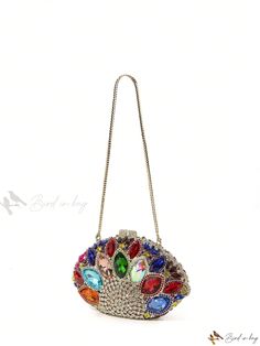 Bird in Bag - Exquisite Handcrafted Crystal Inlaid Mini Evening Clutch: Ideal for Celebrating Brazilian Carnival and St. Patricks Day Elegant Multicolor Clutch With Rhinestones, Multicolor Handheld Evening Bag For Gift, Multicolor Handheld Evening Bag As Gift, Elegant Multicolor Evening Bag For Celebrations, Multicolor Embellished Handheld Evening Bag, Embellished Multicolor Evening Bag As Gift, Multicolor Clutch For Celebration, Multicolor Embellished Evening Bag As Gift, Elegant Multicolor Bags For Celebration