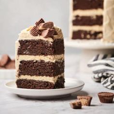 a slice of chocolate cake on a white plate