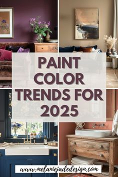 Top paint trends for 2025 featuring trending paint colors with earthy tones and bold statements for modern homes Boho Home Color Schemes, Bathroom Paint Colors Bold, Painted Bathroom Cabinet Colors Vanities, Best Paint Color For Art Studio, Di Nimes Farrow And Ball, Colors That Go With Worldly Gray, Best Paint Color For Retail Store, Trending Color Schemes, Witchy Kitchen Paint Colors