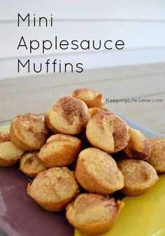 mini applesauce muffins on a purple plate