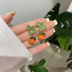 ♥ Cute, fresh, and trendy orange fruit drop earrings with leafs! ♥ Perfect choice for daily use and special occasions ♥ 925silver - friendly with sensitive skins! ♥ Comes with mysterious gifts! Orange Fruit Design Earrings As Gift, Earrings Food, Glazed Glass, Car Charms Mirror, Long Ring, Women Painting, Glass Fruit, Bunny Earrings, Food Earrings