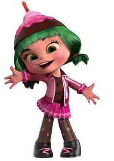 a cartoon character with green hair and pink dress