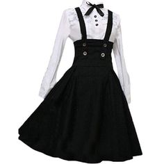 PRICES MAY VARY. Material: This black goth Lolita dress is made of high quality Cotton Blend, soft, comfortable and breathable to wear; This cute black gothic lolita dress with white shirt is long sleeve, small polo collar with Bow and buttons, above the knee length, High waist, two straps with button to adjust the strap length, Slim fit, back zipper and elastic, fits the body of most women. This Black lolita dress is perfect for show, opera, home, tour, tea party and any other occassions. You c Fancy Black Dress, Kostum Cosplay, Long Sleeve Cotton Dress, White Long Sleeve Blouse, White Long Sleeve Dress, Dressy Dresses, Linnet, Black Long Sleeve Dress, Skirt White