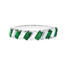 1.50 CT Certified Created Emerald Half Eternity Ring with Moissanite Lab Created Emerald - ( AAAA ) - Quality - Rosec Jewels Lab Created Emerald, Half Eternity Ring, Signature Jewelry, Timeless Jewelry, Emerald Gemstone, Baguette Cut, Eternity Band, Emerald Ring, Conflict Free Diamonds