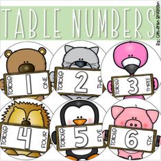 a set of numbers with different animals on them