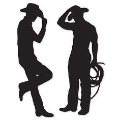 the silhouettes of two people are standing next to each other with hats on their heads