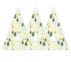 three triangles with trees on them are shown in the shape of triangles, and one has