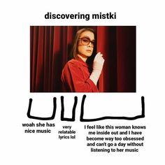 a poster with an image of a woman wearing glasses and the words discovering miski