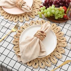 PRICES MAY VARY. Natural woven placemats, set of 6, adding a touch of nature and boho style to your dining table. 12.5 inches in diameter, the 12.5 inch floral design place mat is suitable for a 7-11 inch charger plate. Rustic home decor, hand-woven and easy to clean. Heat-resistant and non-slip, protecting table surface Effectively add highlights to your daily meals, also very suitable for holidays and wedding party occasions. 100% satisfaction guarantee with free replacement and good customer Wicker Charger Plates, Christmas Kitchen Table, Round Woven Placemats, Gold Placemats, Wicker Placemats, Table Settings Everyday, Creative Wall Decor, Natural Braids, Woven Placemats