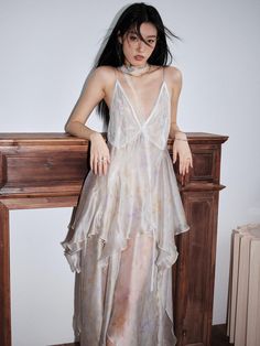 Jnylon Studio Ethereal Fairy Slip Dress - Women'S Ivory Layered Chiffon Maxi With Handkerchief Hem Floaty Fairy Dress, Layered Sheer Dress, Sheer Chiffon Dress, Sheer Overlay Dress, Ethereal Fairy, Ivory Maxi Dress, Lace Ruffle Dress, Casual Date Night, Overlay Dress