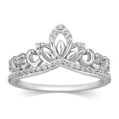 a white gold crown ring with diamonds on it