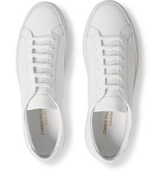 White Original Achilles Leather Sneakers | Common Projects | MR PORTER Luxury Custom Sneakers With Vulcanized Sole, Luxury Leather Sneakers With Vulcanized Sole, Classic Custom Sneakers With Vulcanized Sole And Calf Leather, Classic White Custom Sneakers In Calf Leather, Classic White Custom Calf Leather Sneakers, Classic White Calf Leather Custom Sneakers, White Leather Sole Sneakers For Formal Occasions, Classic Formal Custom Sneakers With White Sole, Classic Sneakers With Vulcanized Sole In Calf Leather