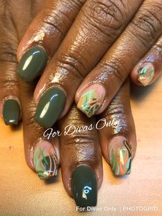 Nails Jade Green, Brown And Green Nails, Sweet Nails, Diva Nails, Short Nail, Brown And Green, Short Nail Designs, Fancy Nails