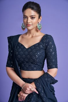 Make a statement in this 3-piece Teal Blue Diamond Georgette Thread & Sequins Embroidered Lehenga Choli Set, featuring a floor-length lehenga with 4 meters of flair, a Sweetheart Neck blouse, and a 2.30-meter Dupatta. The no-fuss outfit comes semi-stitched with a standard cancan and canvas attached; plus, customizations are available upon request. Dry Clean only and rock on, fashionista! No of Set - 3-piece set Color- Teal Blue Blouse Fabric - Diamond Georgette Blouse Sleeves-Regular Sleeves Siz Lehenga Blouse Pattern, Teal Blue Lehenga, Lehenga Styles, Sweetheart Neck Blouse, Teal Blue Blouse, Lengha Blouse Designs, Pola Blus, Choli Blouse Design, Blue Blouse Designs